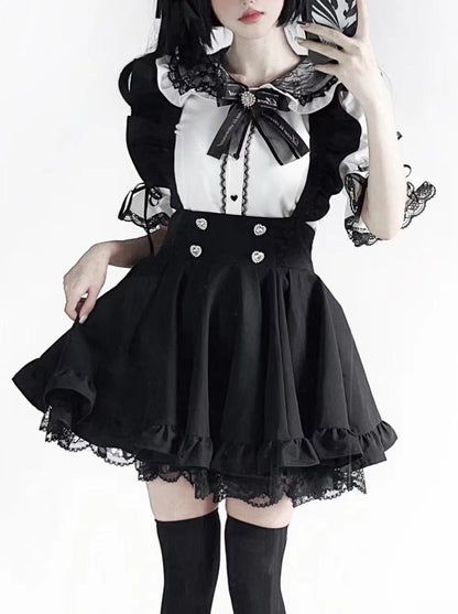 Dark Girly Frill Suspender Skirt