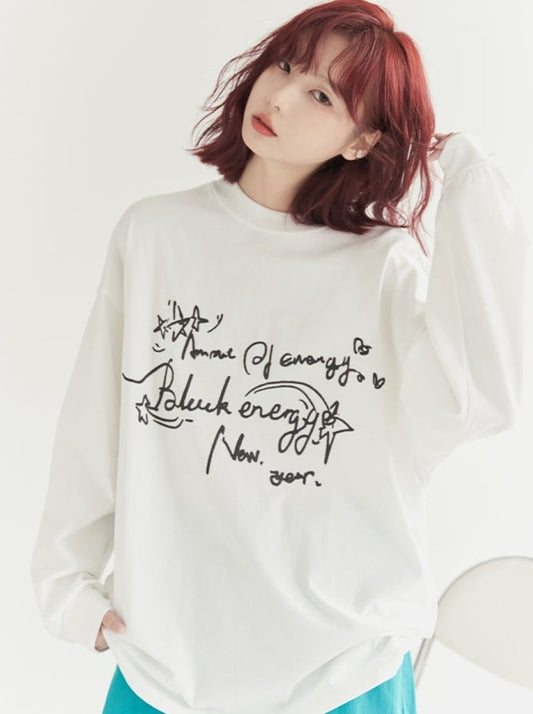 Letter Print Round Neck Top