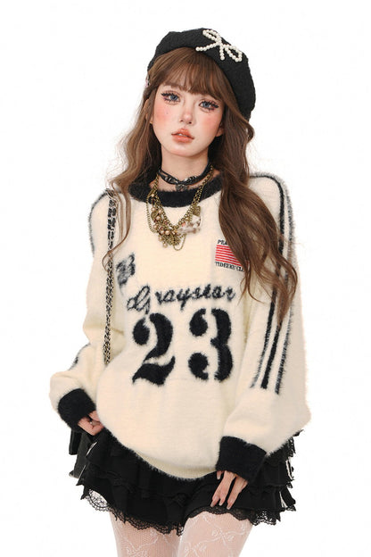 Oatmeal retro sports sweater