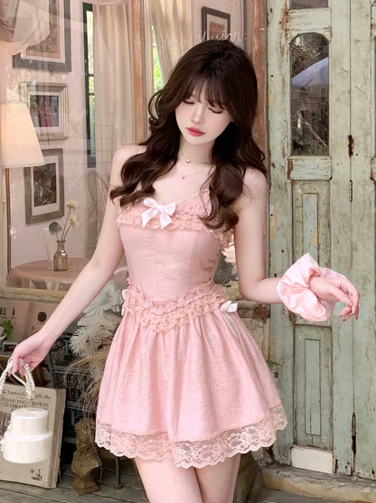 CreamySweet [4/28 20 点新品 95 折] 玫瑰粉色和薄荷色蕾丝太阳裙