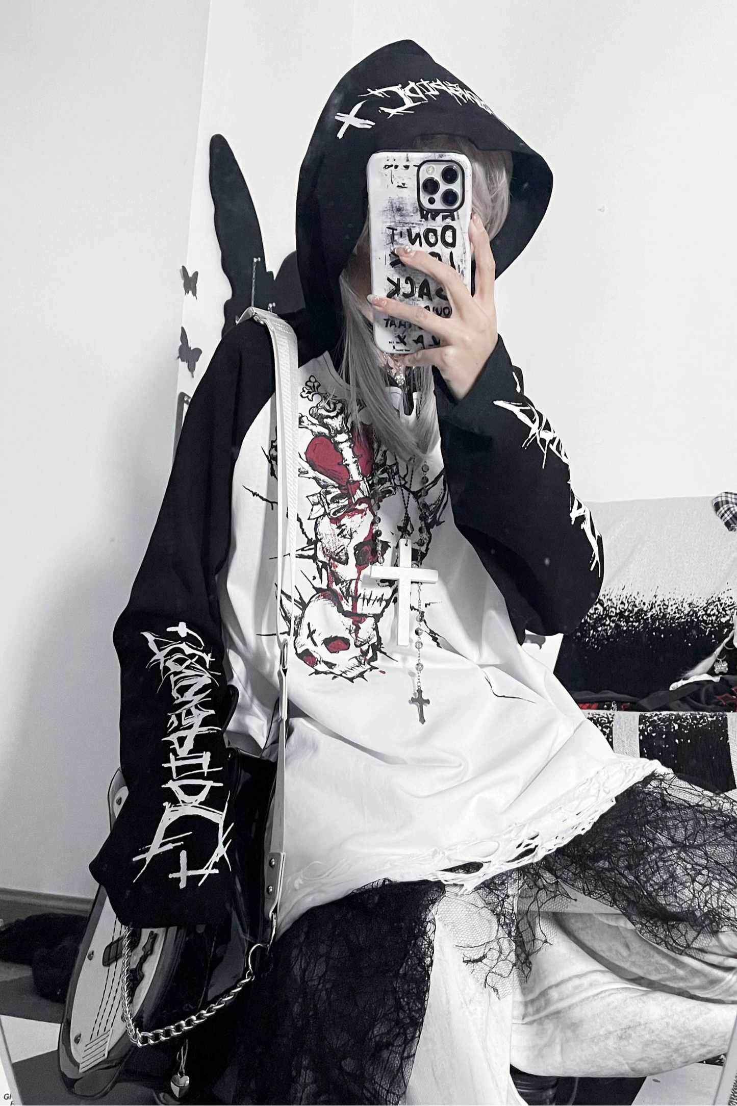 Top de manga raglán holgado Dark de subcultura