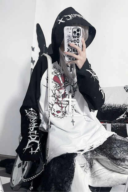 Top de manga raglán holgado Dark de subcultura