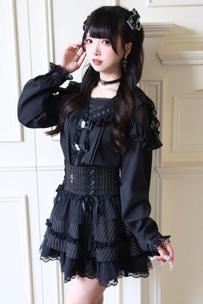 Sailor collar lace ribbon shirt