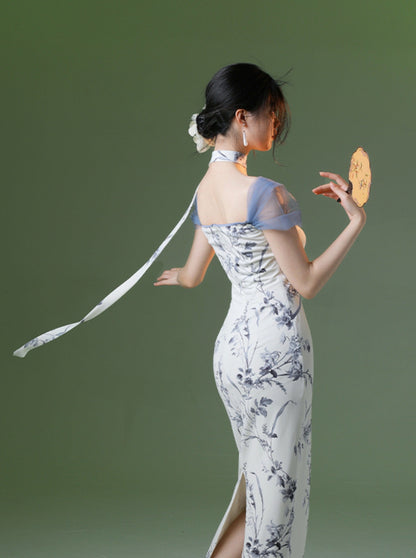 Light Knit Printed Cheongsam Dress
