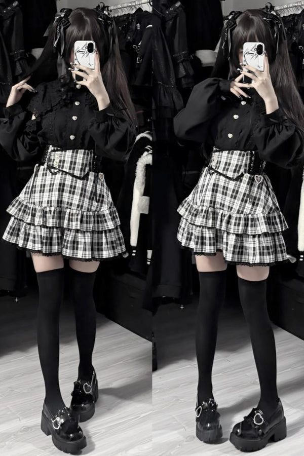 Ruffle Check Dark Skirt