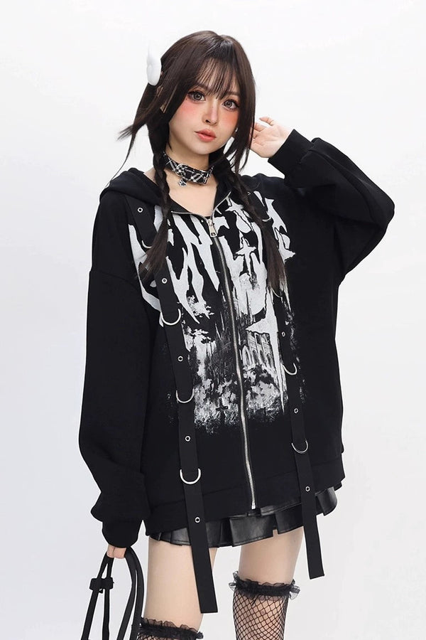Dark Design Loose Hooded Hoodie
