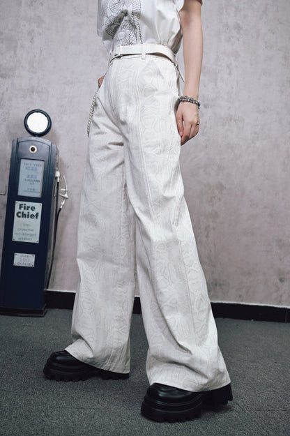 Snake Pattern Vintage Wide-Leg Pants (with Chain)