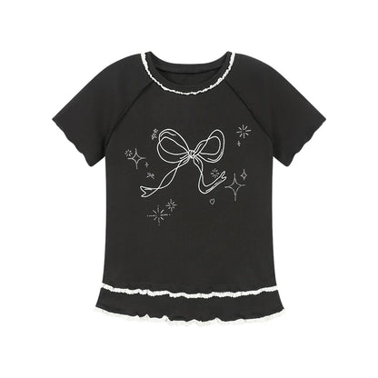 Ribbon Bijou Raglan Ruffle Top