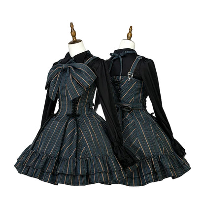 【12月29日予約締切】ゴシックロリータストライプリボンサスドレス