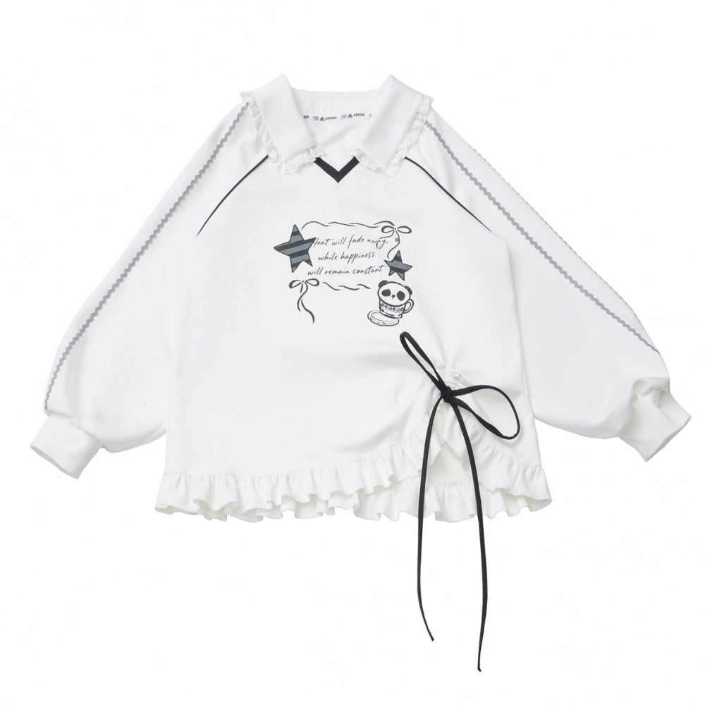 ラペルレーススタートップス+フリルパンツ