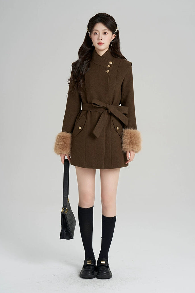 レトロウールンスタンドアップカラーコート