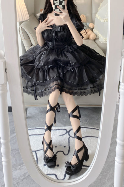 レースアップリボンバレエロリータシューズ