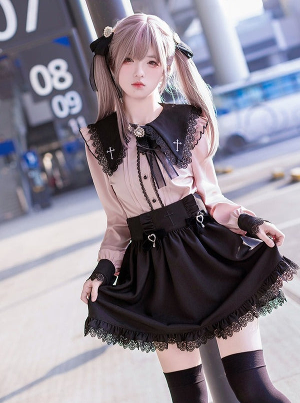 地雷クロスカラーシャツ+ショートスカート