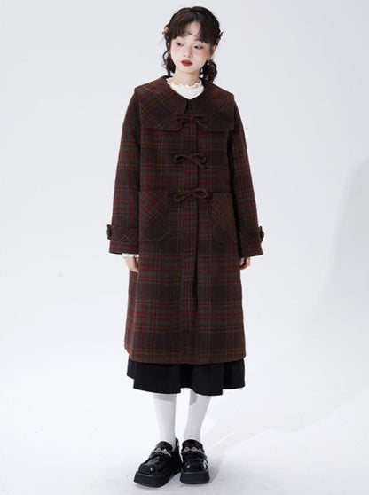 Christmas Check Long Wool Coat