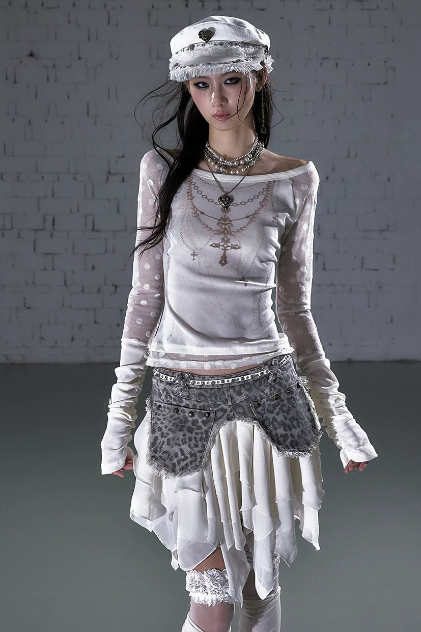 Barock-beflocktes, transparentes Oberteil