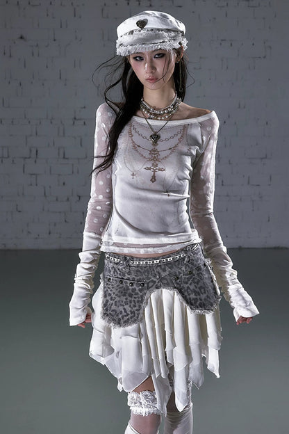 Barock-beflocktes, transparentes Oberteil