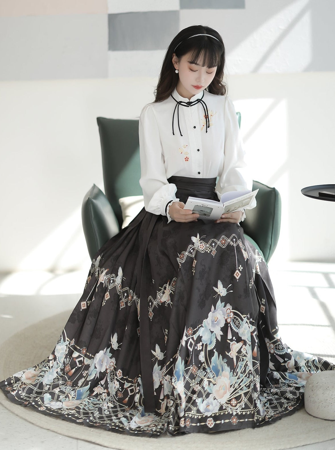 チャイナブラウス＋エレガントダークロングスカート – Belchic