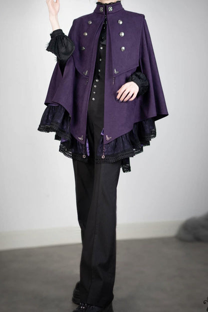 【9月5日予約締切】Dark Purple Gothic Chain Layered Lace Cape Coat(Short Length/Long Length)