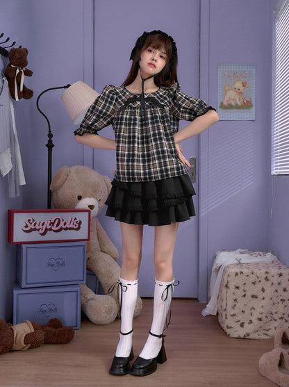 Dark Check Retro Ribbon Top