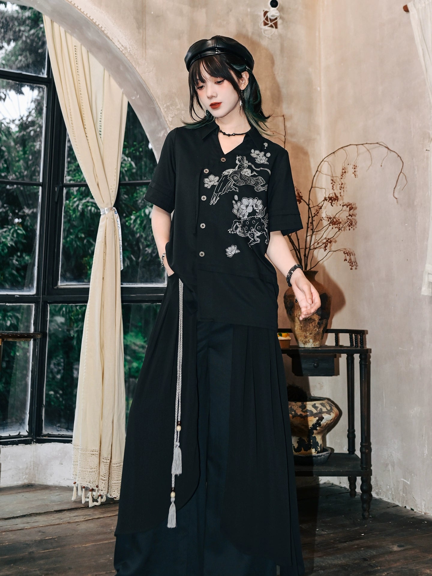 ファントムワールドアシメデザインチャイナモードシャツ