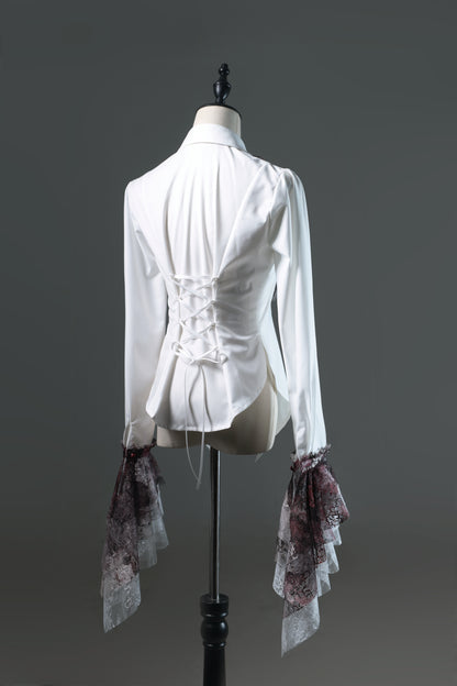 【12月10日予約締切】Bloodstainedピュアホワイトレースポインテッドカラーシャツ