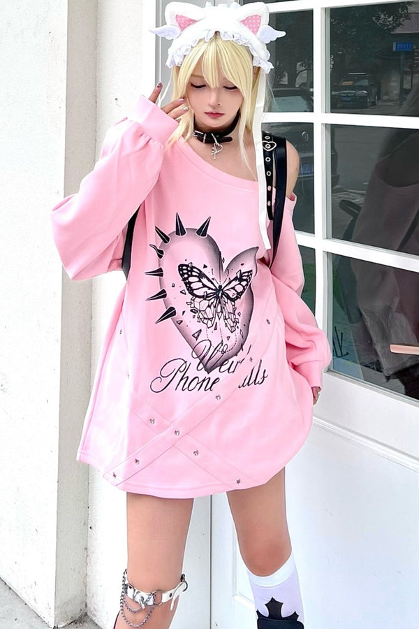 プリントスラントショルダールーズトップ