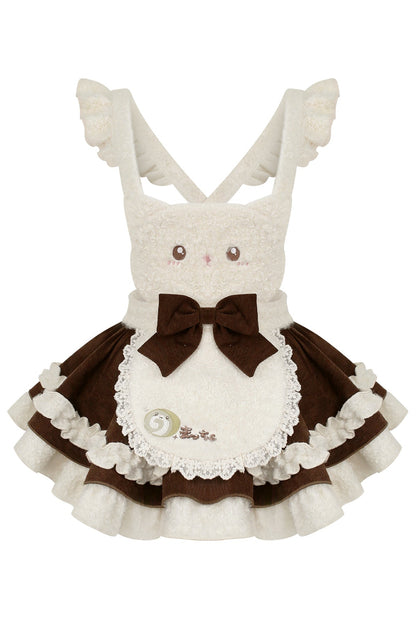 抹茶ロール和風トップス+子猫サスペンダースカート+リボン付きケープ