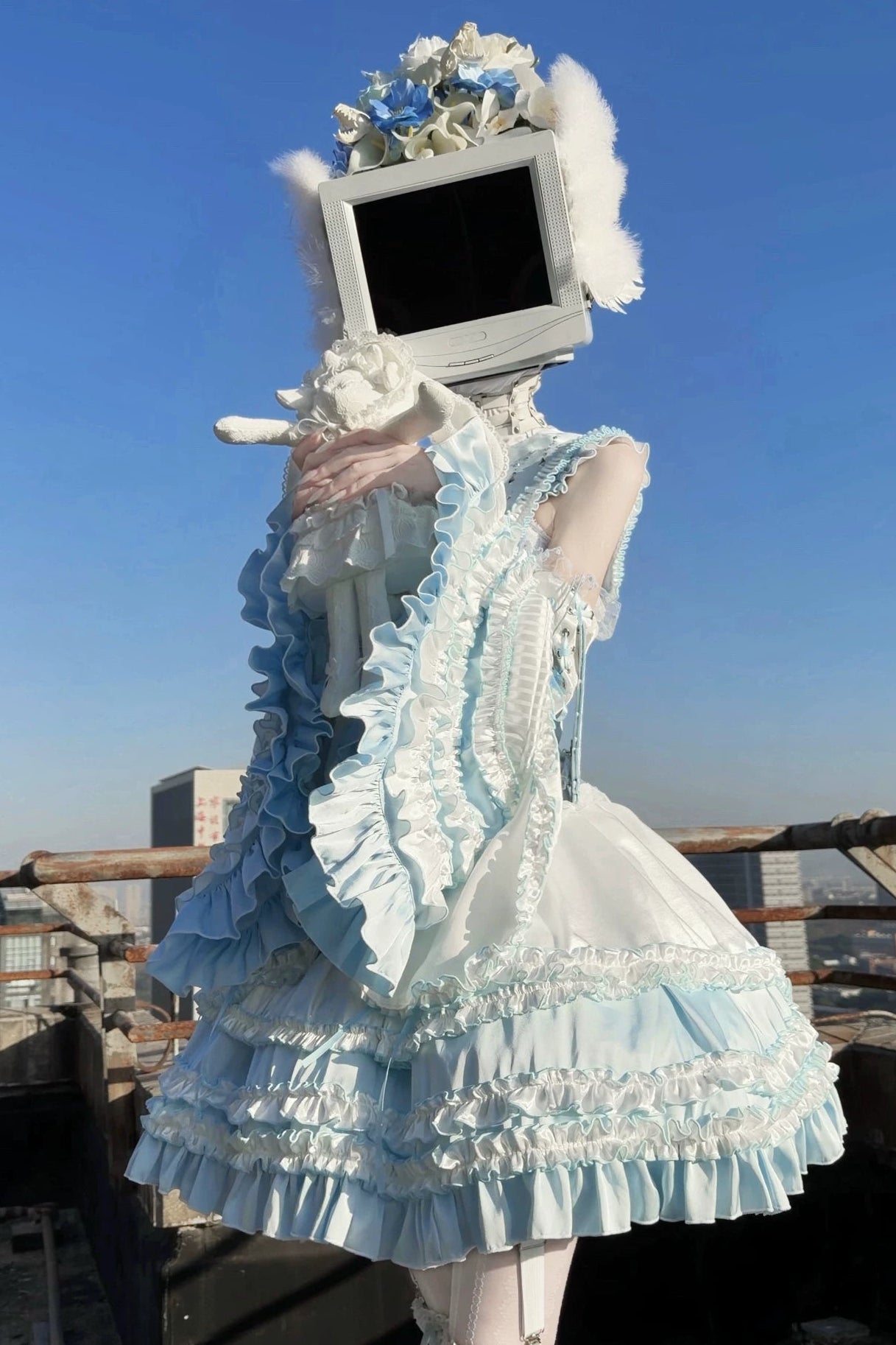 水色天使系列上衣+裙子+衬衫领+袖子+帽子+夹子