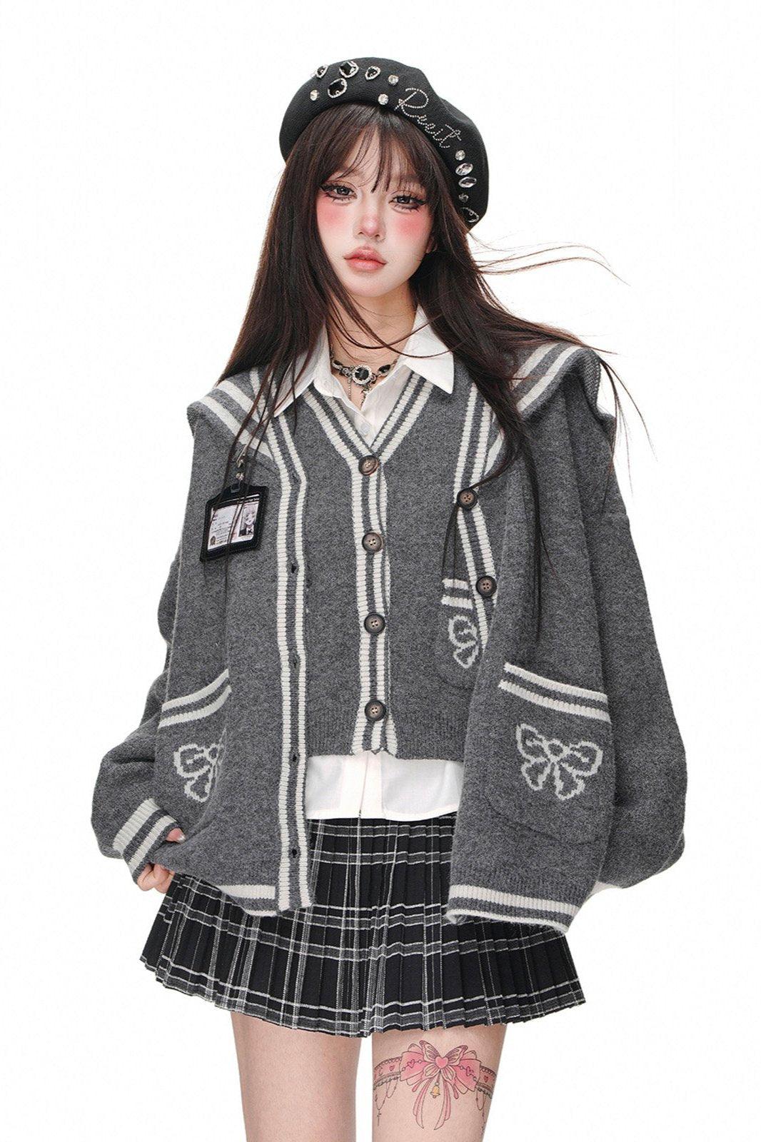 Lazy Style Sailor Suit Cardigan+ Vest