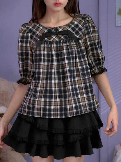 Dark Check Retro Ribbon Top