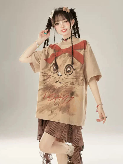 Hand painted big cat oversized T-shirt