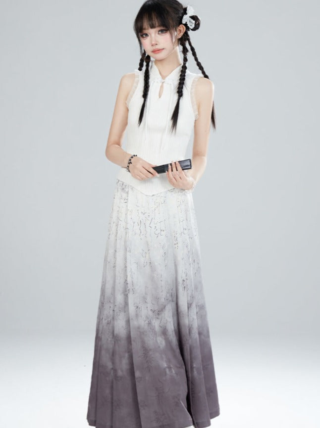 기간 한정 95% 할인 11SH97 새로운 중국 스커트 여성 여름 내셔널 스타일 스플래쉬 잉크 기질 A 라인 탄성 허리 스커트