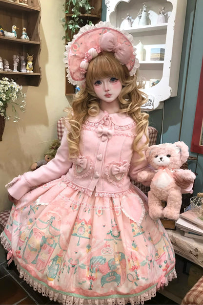 【10月17日予約締切】Pink Sweet Lolita Pearl Bow Lace Short Coat