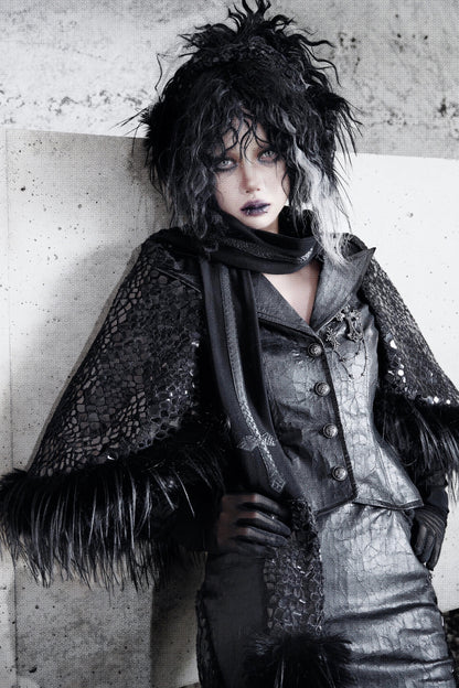 Blood Supply Original ◆ Shadow of the Snake Pupil Black Long-haired Gothic Cross Long Scarf Warm Neck Autumn and Winter