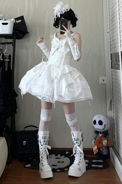 ホワイトゴシックスリムチューブトップスカートセットアップ