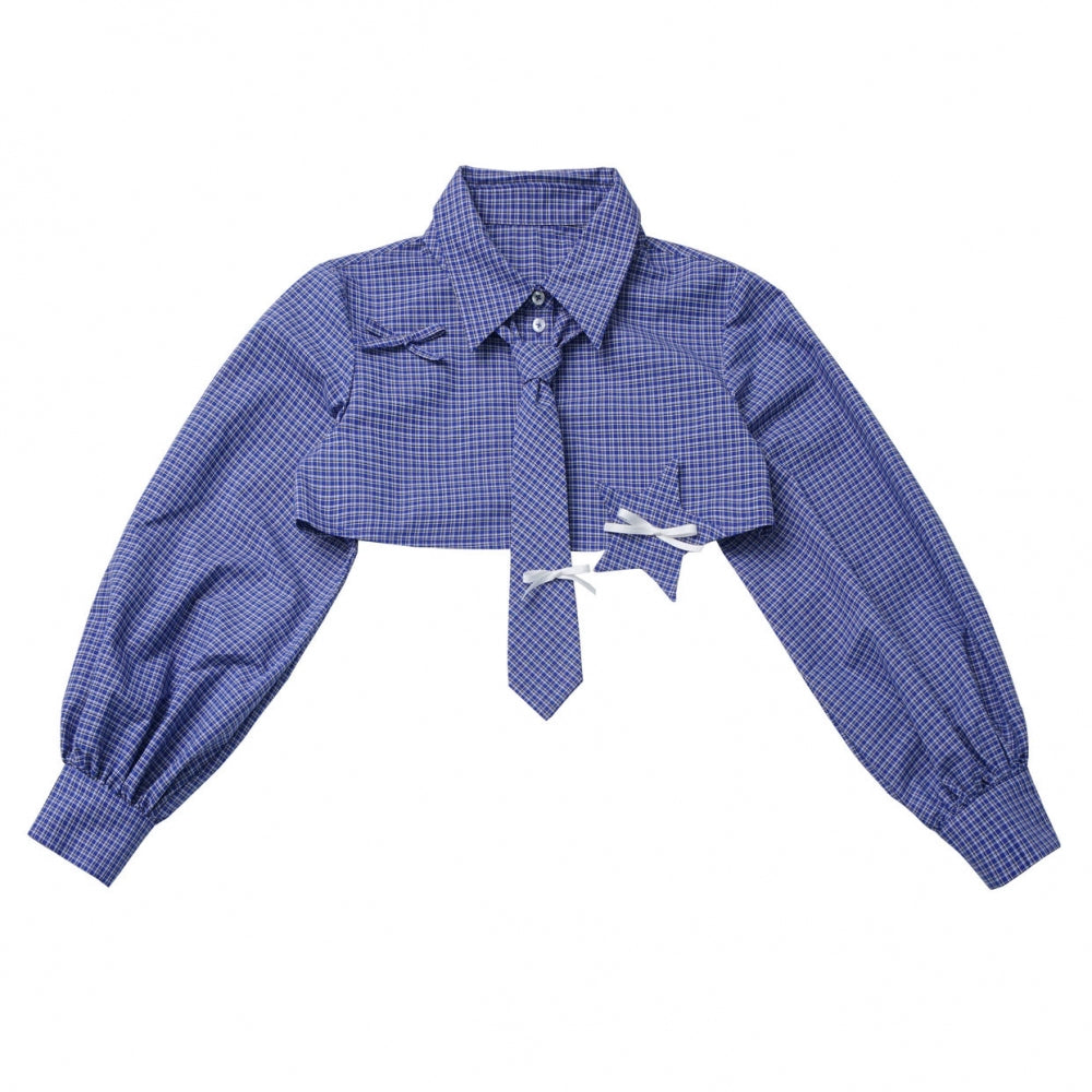 Check Tie Blouse Ursus Camisole + Skirt + Short Top