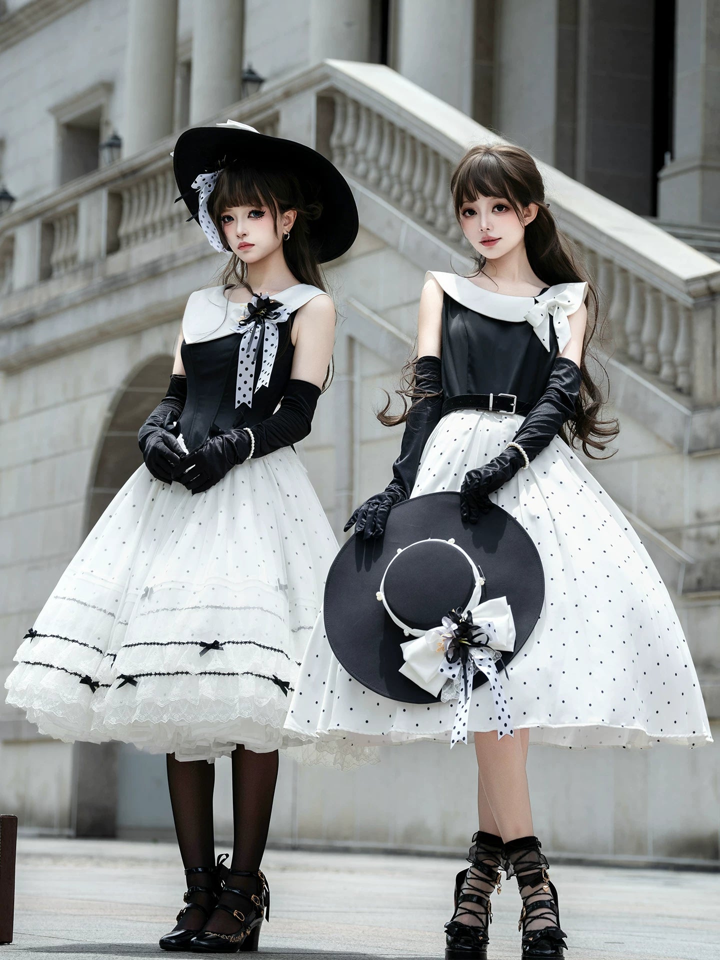 [Reservierungsfrist: 17. August] Accessoires der eleganten klassischen Lolita-Serie mit Polka Dots (schwarzer Hut mit Blumen-Schleifenclip floraler Brosche)
