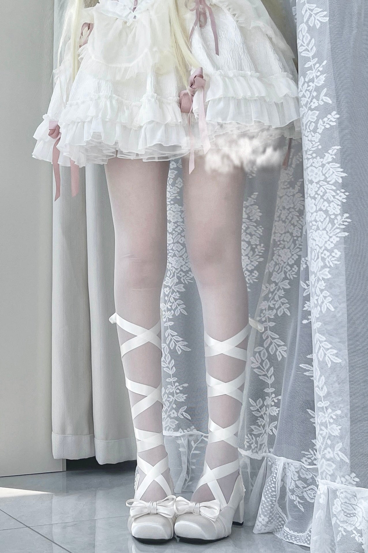 レースアップリボンバレエロリータシューズ