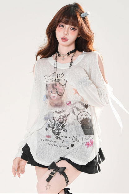 シアーキュートデザインブリージースモックトップス