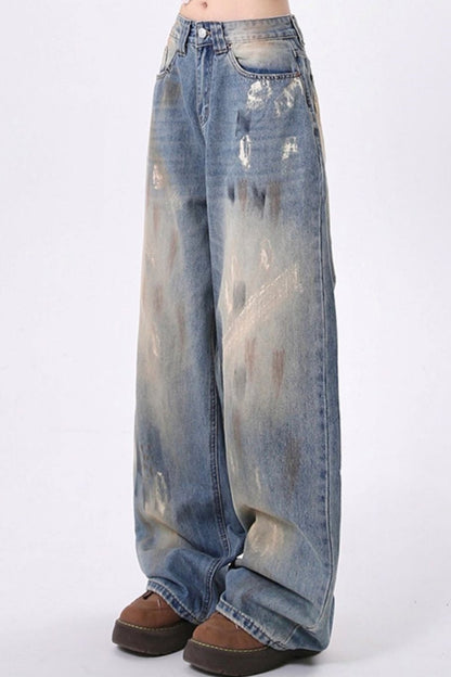 Retro Tie Dye Distressed Straight Jeans