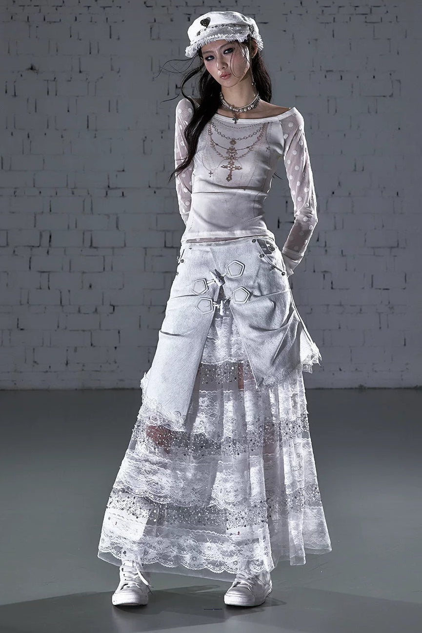 Barock-beflocktes, transparentes Oberteil