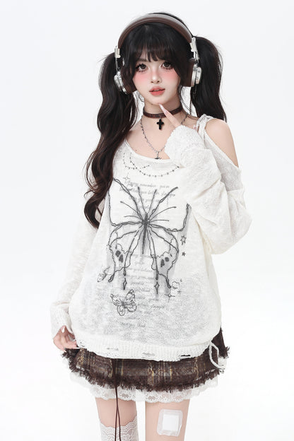 レイジーカットアウトオフショルダーレーストップス