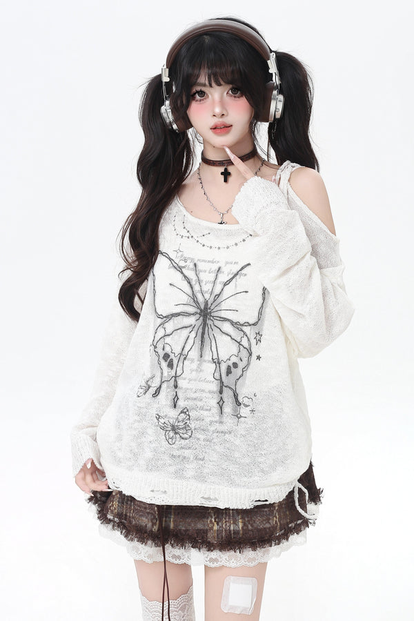 レイジーカットアウトオフショルダーレーストップス