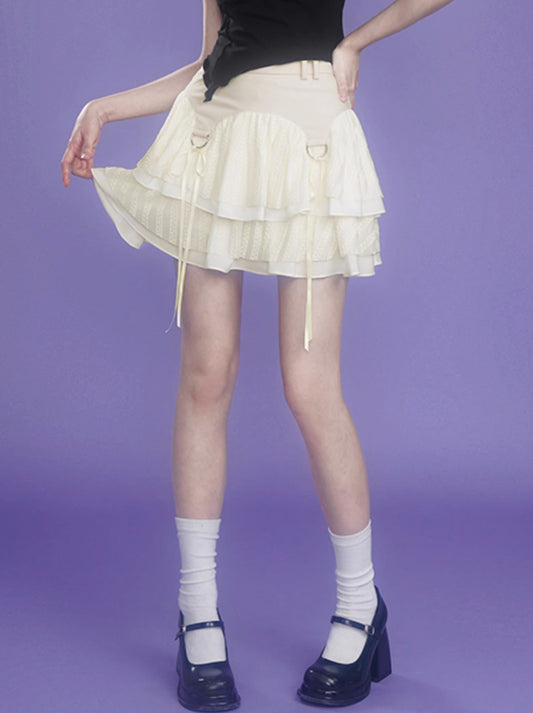 Cream Crisp Straps Short Princess Skirt