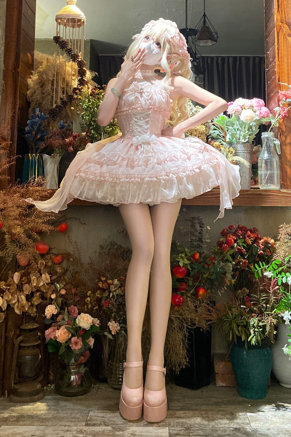 ホルターネックノースリーブシュガーロリータドレス