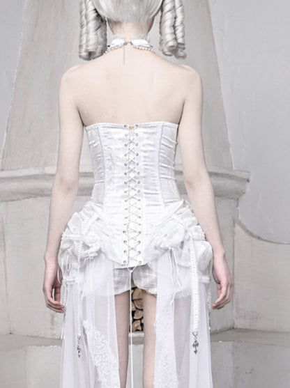 Sleeping Alice White Gothic Dark Fishbone Straps Corset Bustier [Réservé].