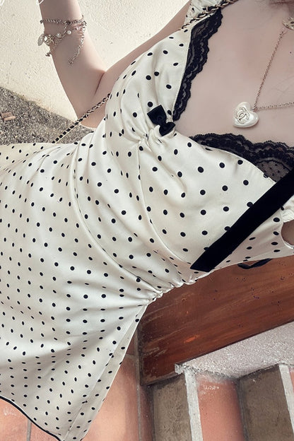 Polka Dot Lace Satin Dress