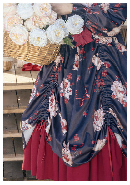 Sheep Berry Rabbit Style Design Velvet Print Ruice Dress