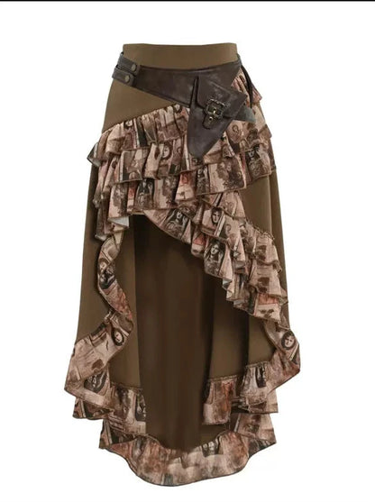 Steampunk PU Antique Retro Trailing Waist Bag Ruffle Skirt
