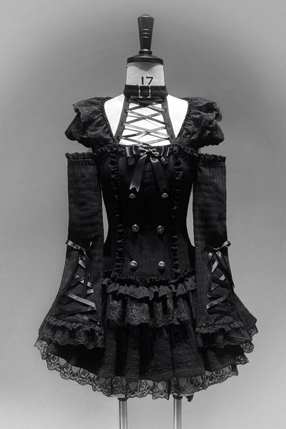 Robe de poupée gothique + pantalon + serre-tête